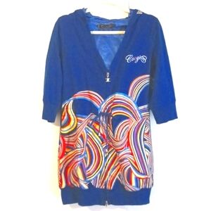 COOGI "French Blue" Rainbow Hoodie Dress in Size XL
